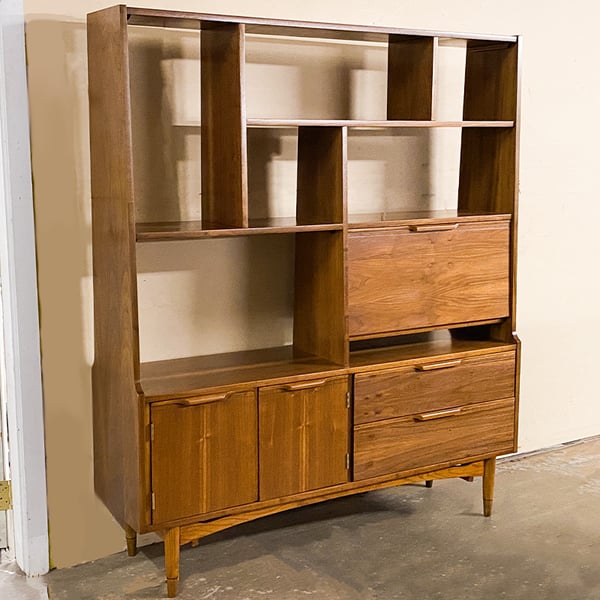 mid century modern furniture restoration walnut wall unit after