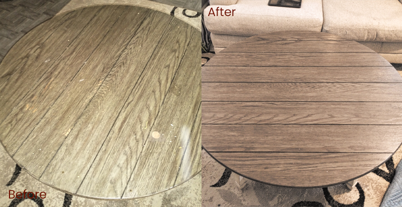 in home furniture repair: grey table before & after