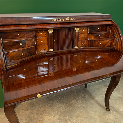 antique furniture preservation: french polish roll top desk after