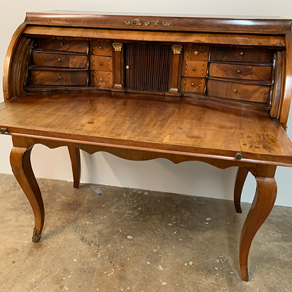 antique furniture preservation: french polish roll top desk before