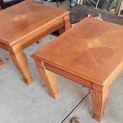 refinishing: darkened end tables before