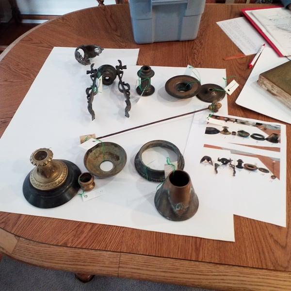 repair: brass lamp before