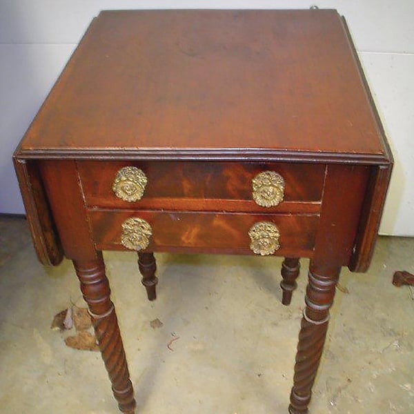 antique furniture restoration: 1826 french polish side table before