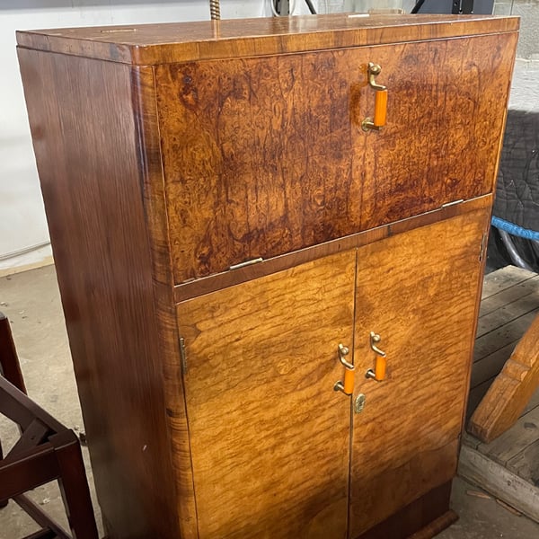 antique furniture restoration: burled dresser after