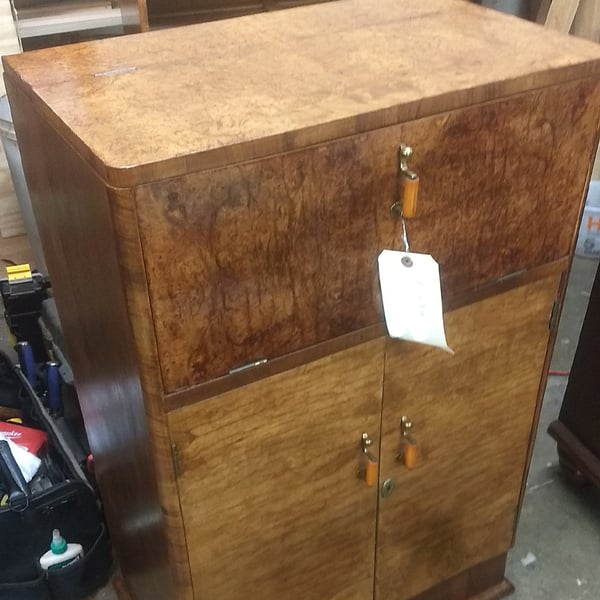 antique furniture restoration: burled dresser before