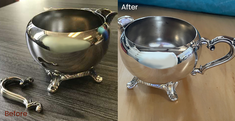 silver restoration: silver creamer before & after