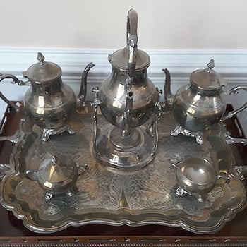 silver restoration silver tea set before