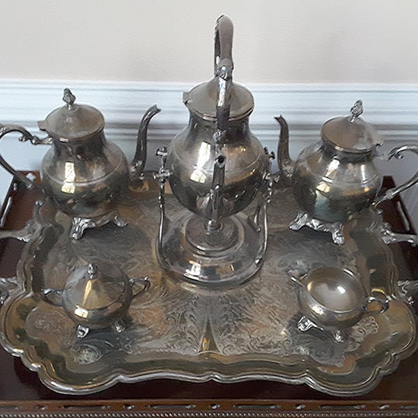 silver restoration: silver tea set before