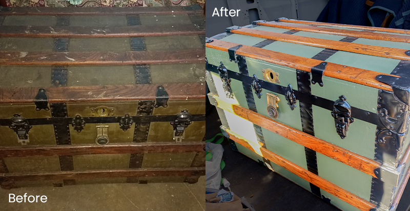 antique trunk restoration trunk before & after 1