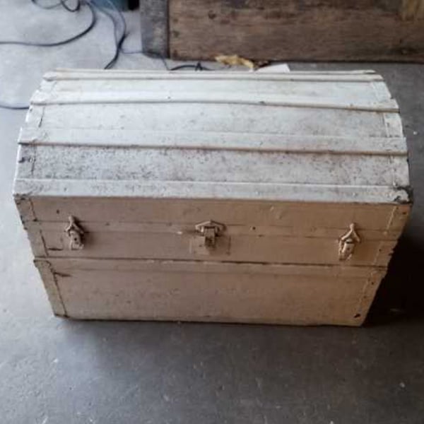 antique trunk restoration white trunk outside before