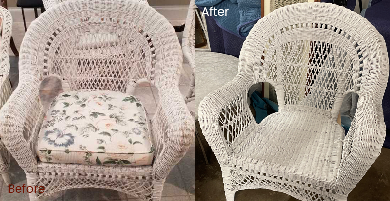 wicker furniture repair restoration round back wicker chair before & after