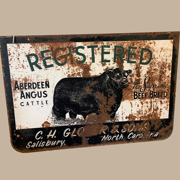 antique sign restoration: aberdeen angus metal sign before