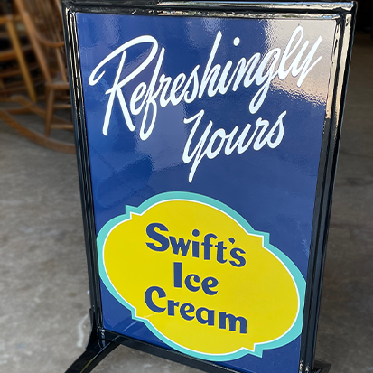 antique sign restoration: swifts ice cream sign after