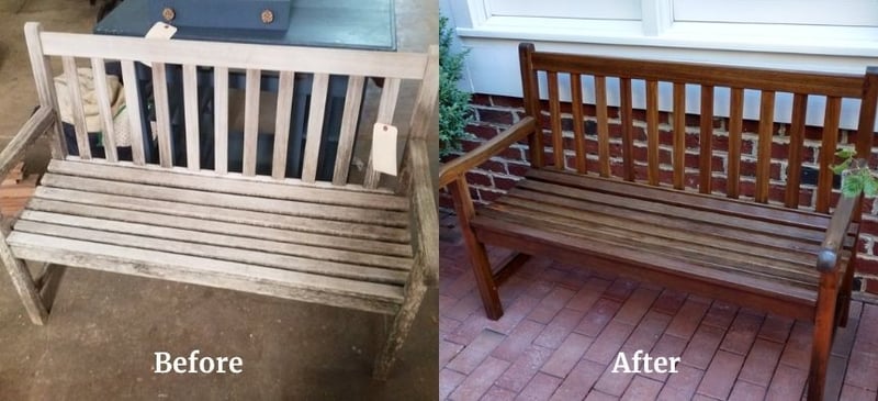 Wooden Outdoor Bench Restoration- patio furniture and outdoor furniture restoration- raleigh, nc