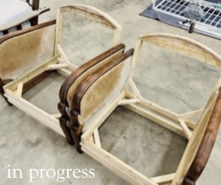 art deco custom chairs while our master carpenter was creating a new frame and support structure- custom furniture services and repair