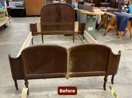 attempt 2 BEFORE Antique 1920s Bed Full to Queen conversion-before- custom woodworking, custom furniture- raleigh, nc