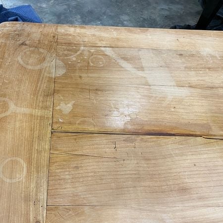 badly split desk left side; antique furniture repair; wood furniture; raleigh, nc