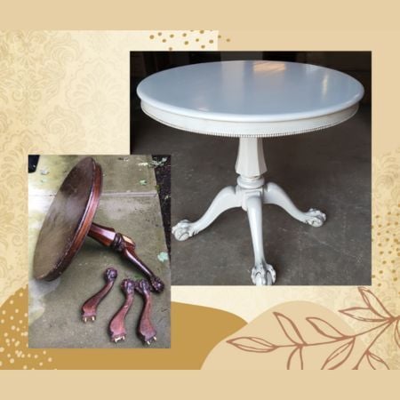 before and after, antique table wood to white