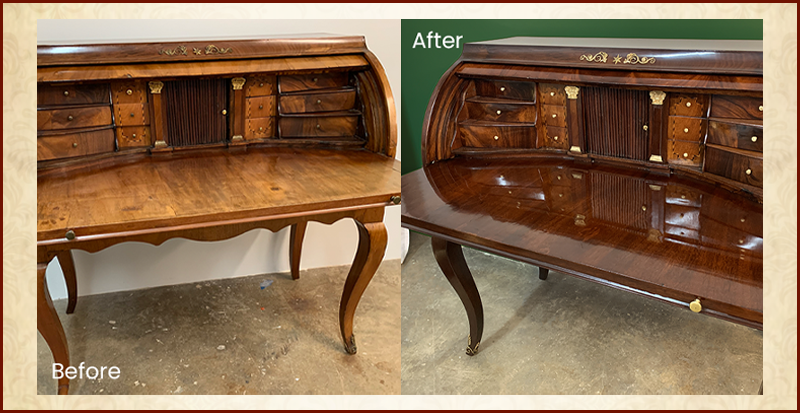 french polish roll top desk before & after 