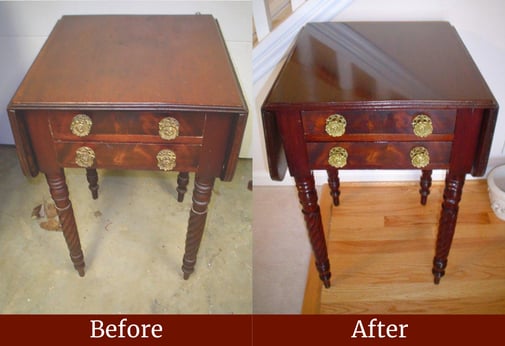 french polished table bf and after
