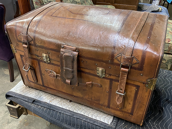 leather trunk after cleaning and restoration