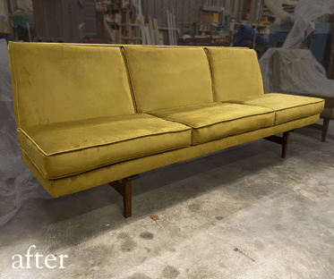 antique MCM sofa after reupholstery