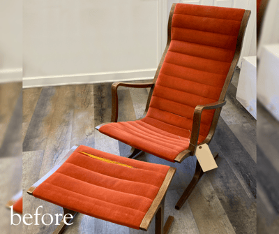 Japanese "Heron" rocking chair and matching ottoman designed by Mitsumasa Sugasawa for Tendo Mokko