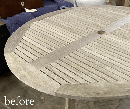 teak table top before restoration - outdoor furniture and patio furniture restoration-fb