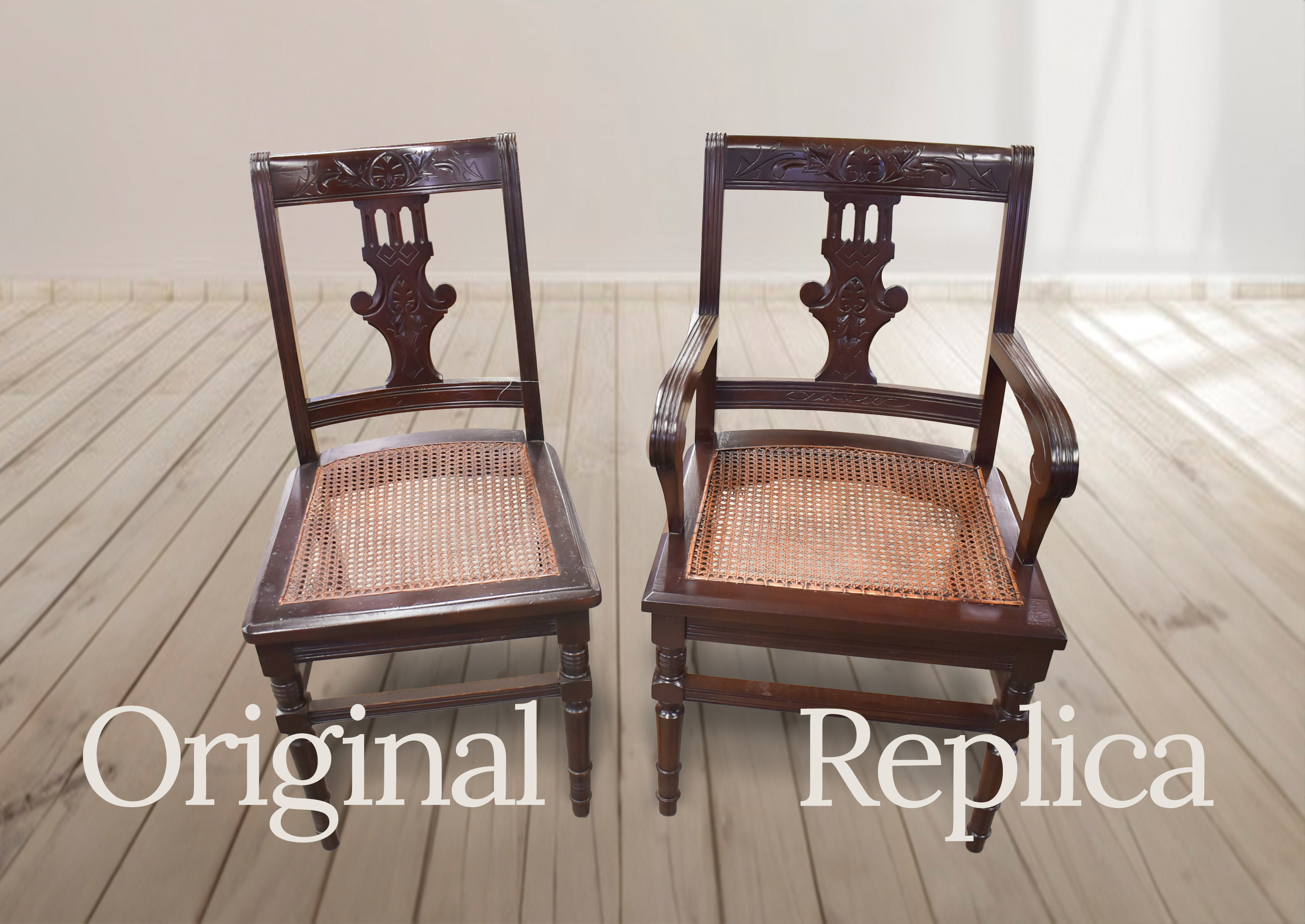 Chair w/ arms is replica of the one without
