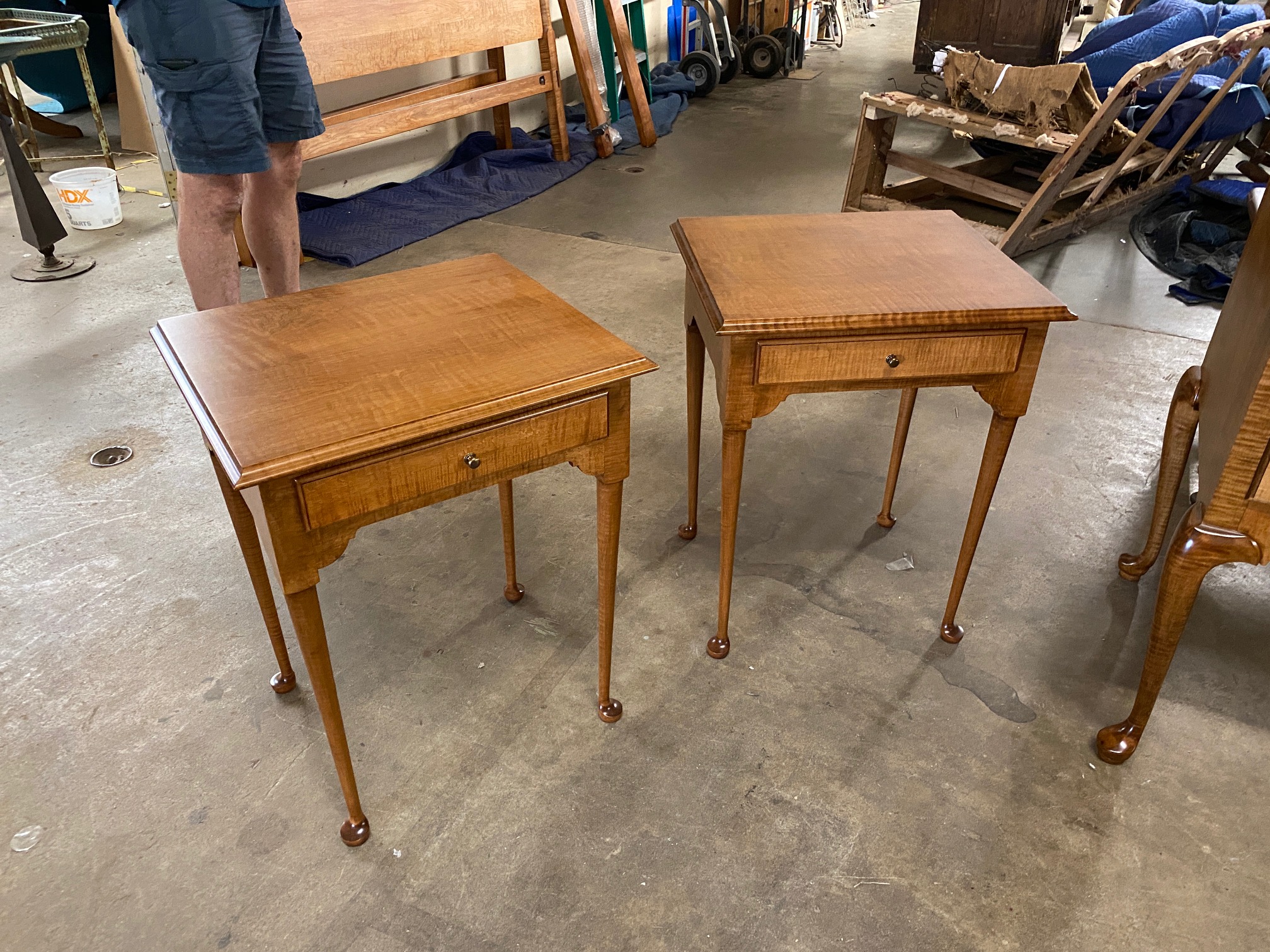 Curly maple side tables built to match heirloom furniture